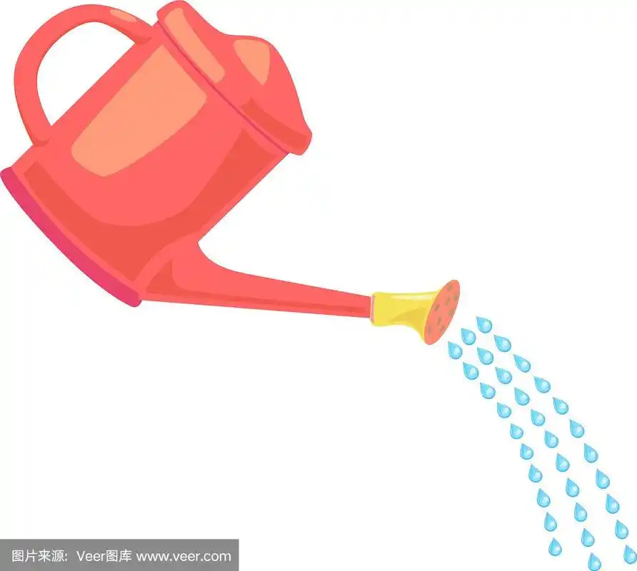 红色的花园水可以喷水,水滴修剪艺术