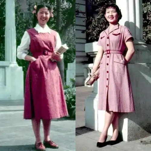 不得不说80年代的审美绝了裙永远过膝颜色多而不杂真洋气