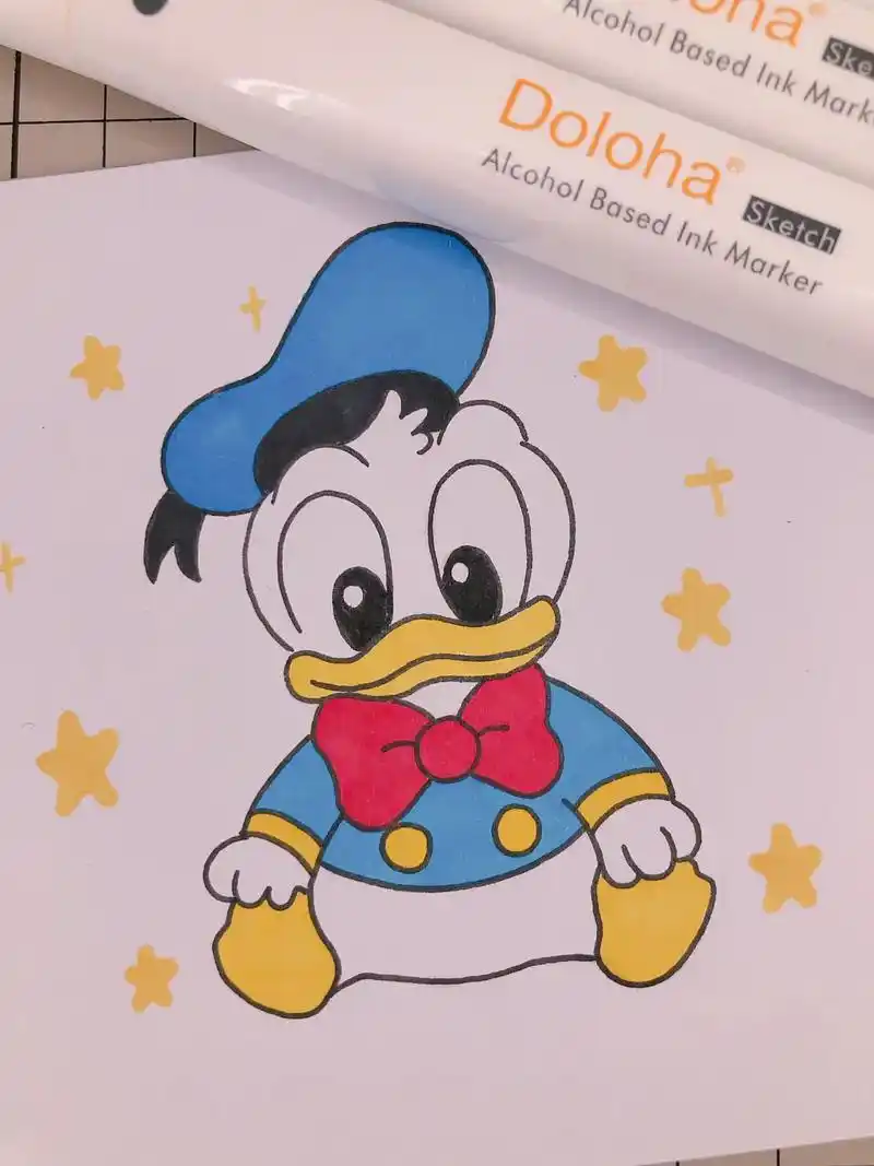 第263幅|唐老鸭卡通画,简笔画.马克笔:多乐绘128色#多 - 抖音