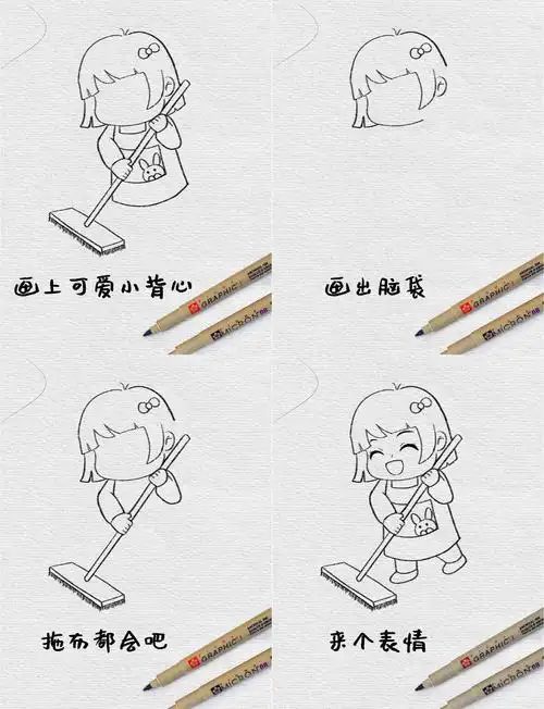 简笔画劳动女孩教程 想要学习如何画出可爱的劳动女孩吗?