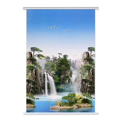 锦帘居2021新品中式卷帘窗帘百叶窗帘山水画升降卫生间厨房卧室遮光