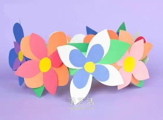 儿童手工制作花环头饰diy卡纸花环的简单做法