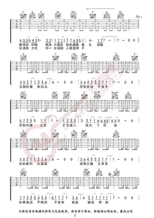 李荣浩不将就吉他谱