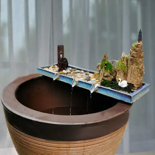 陶瓷流水器大型鱼池鱼缸假山水景盆景流水摆件循环过滤装饰造景