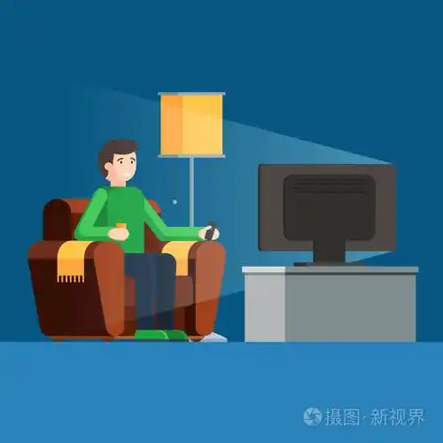 男人在咖啡杯里的沙发上看电视插画-正版商用图片0ttat8-摄图新视界