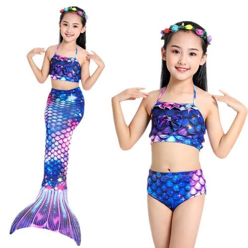 儿童美人鱼泳衣人鱼尾巴服装套装星空分体比基尼泳装女童公主裙
