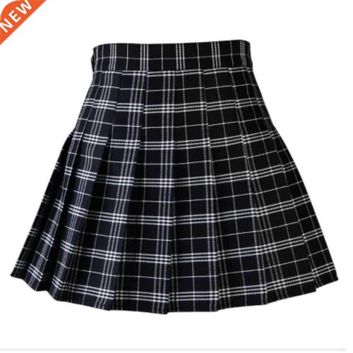 women casual plaid skirt girls high waist pleated a-line fas
