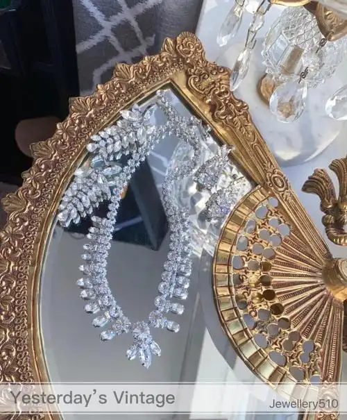 hattiecarnegie银钻项链耳夹套装