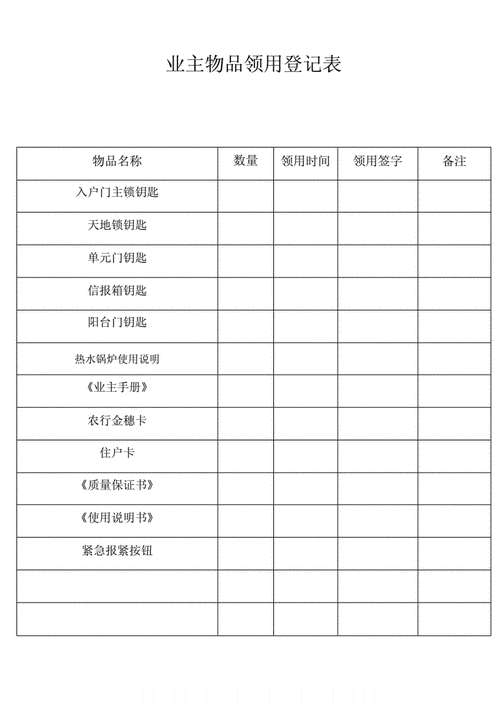 业主物品领用登记表docx3页