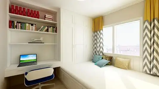 别墅榻榻米书房现代风格带收纳架装修效果图