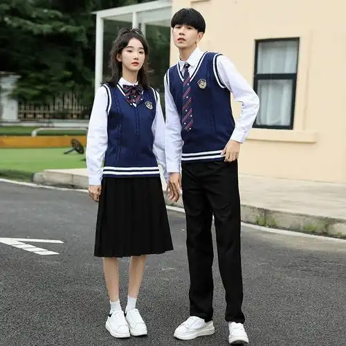 学院风校服套装中学生高中生韩版校园英伦毛衣背心三件套班服秋季