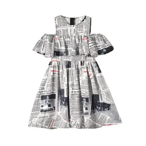 班吉鹿女童夏季裙子2020新款个性潮流报纸式涂鸦洋气女孩子连衣裙