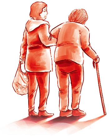 搀扶老人一起走卡通手绘装饰元素