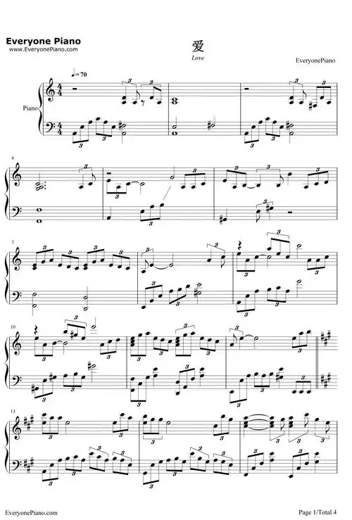 爱钢琴谱_莫文蔚-明明简谱网