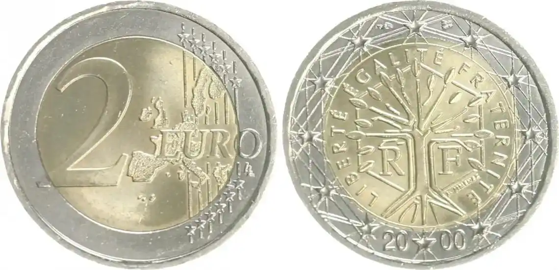 欧洲 法国 2000年版 2欧元 流通纪念币 - 抖音