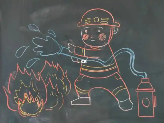 黑板粉笔画消防安全
