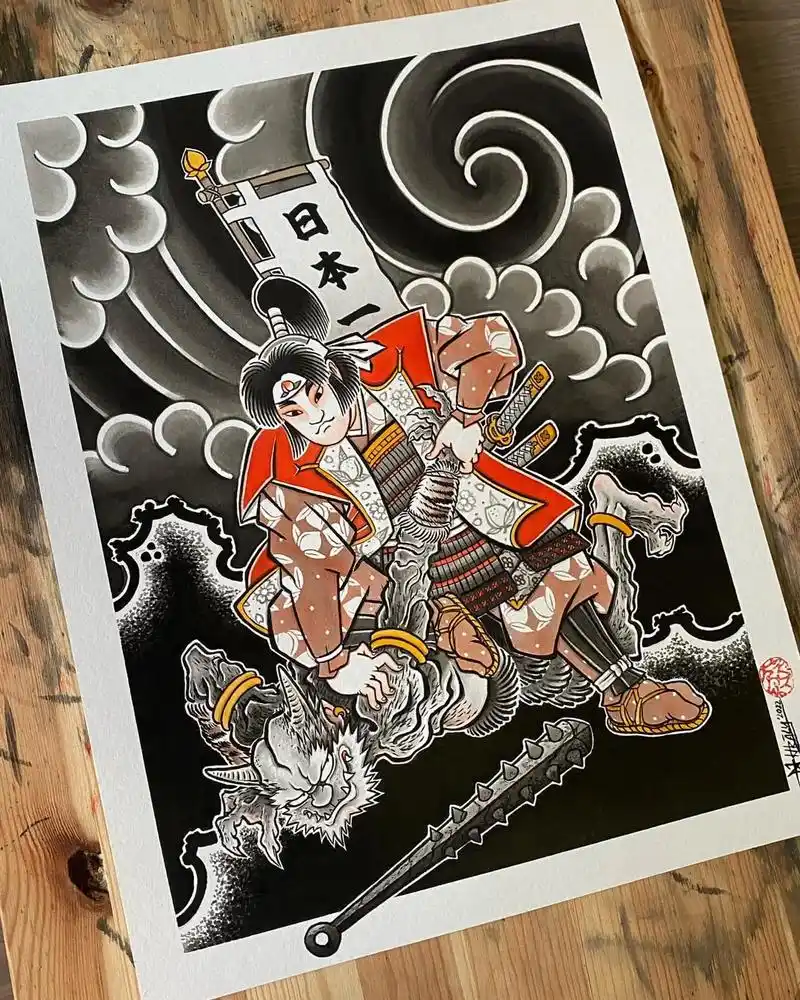 这个人物太好猜了,名字全写脸上了 #纹身图案手稿 #日式老传 - 抖音