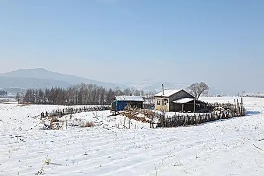 东北吉林省敦化市两江镇农村雪景