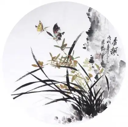 【已售】花鸟名家石云轩写意圆面《春韵》