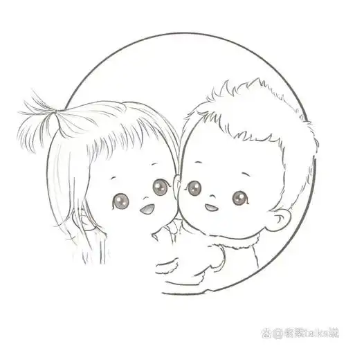 手绘q萌龙凤胎宝宝 好可爱的双胞胎啊还是龙凤胎… 一边画一边羡慕得