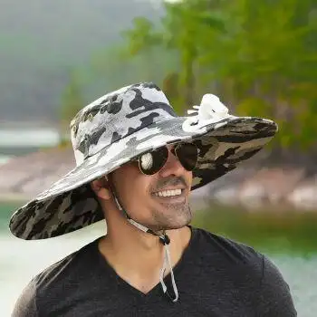 帽迷彩大沿渔夫帽男士帽子夏天遮阳防晒帽加大帽檐太阳帽旅游钓鱼帽
