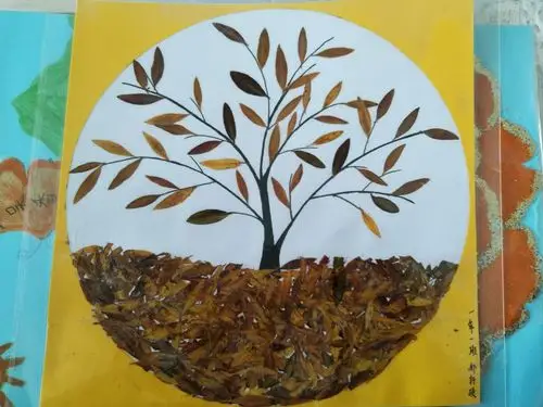 树叶画口前镇中心小学校科技节一年级小同学的部分作品