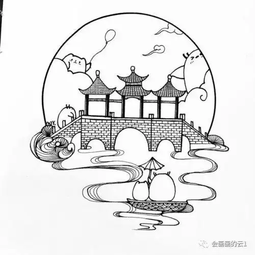 每天学一幅简笔画-极简的小白教程中国风建筑线描线条越画越简单