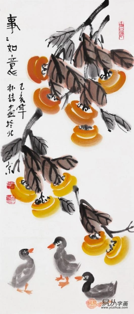 朴喆国画柿子作品赏析事事如意事业一帆风顺