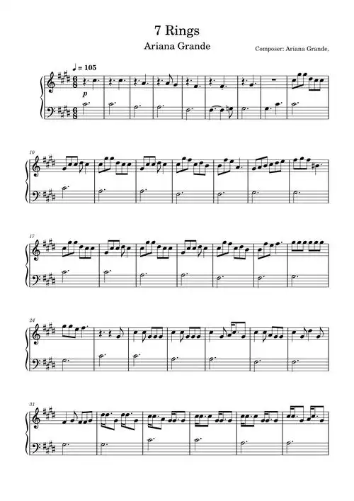 7 rings钢琴谱-ariana grande-音乐森-虫虫钢琴