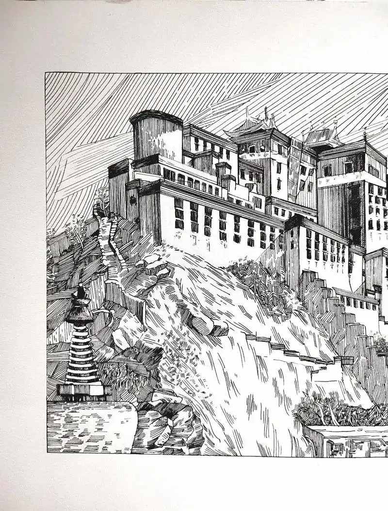 速写打卡#建筑速写 #布达拉宫#风景速写临摹 #画画  - 抖音