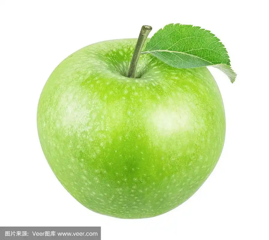 绿色苹果与叶子孤立在白色背景与修剪路径