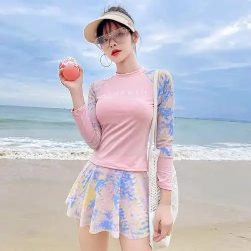 运动长袖游泳衣分体保守女装