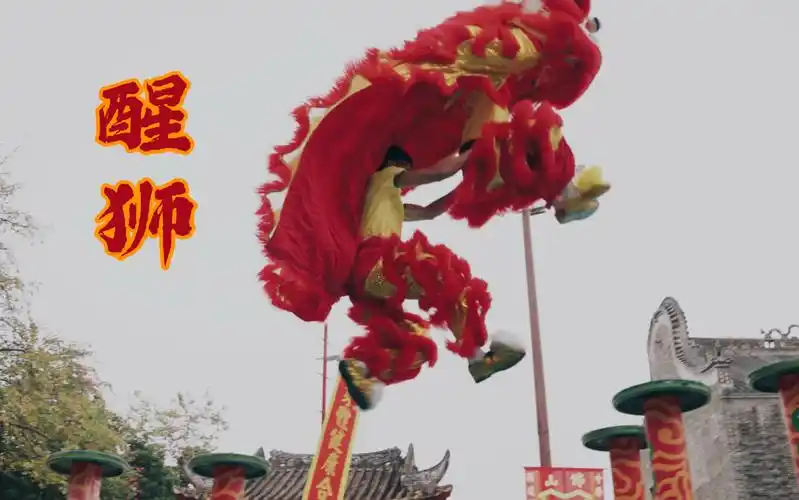 佛山黄飞鸿醒狮队舞狮表演,非物质文化遗产的传承.