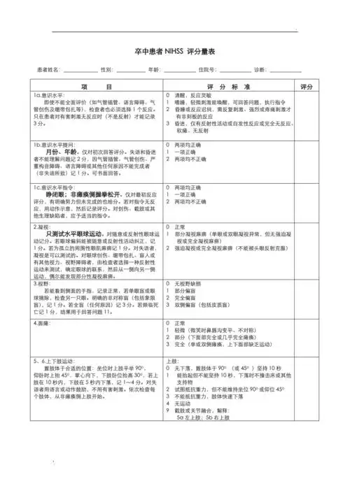 nihss评分量表