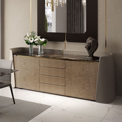 意式轻奢风餐边柜高款2021新款设计师大理石储物柜家用靠墙门厅柜