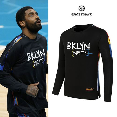 美式投篮训练服男拼色透气篮网队欧文长袖运动t恤速干排汗健身服