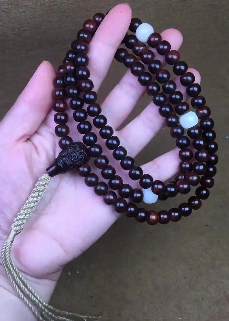 海南黄花梨手串手链.精品海黄7x8x108颗老型珠,紫油梨, - 抖音