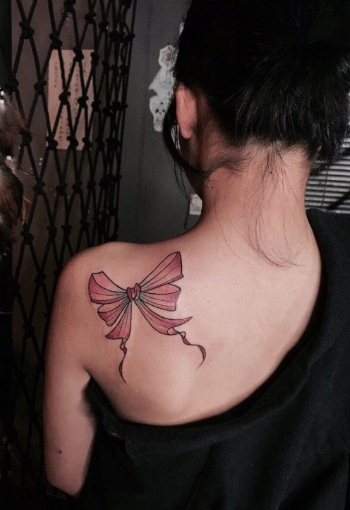 女生蝴蝶结纹身图案大全少女心十足的小清新蝴蝶结纹身10