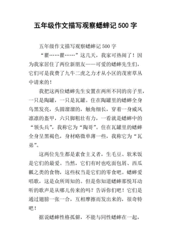 五年级作文描写观察蟋蟀记500字