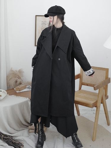 隐觅yohji秋冬新款小众设计不对称领子风衣女中长款宽松解构外套