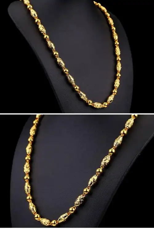 老凤凰黄金项链男999足金项链一株一橄榄男士黄金转运珠显粗项链大气