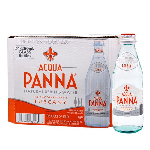 意大利进口panna普娜矿泉水玻璃瓶天然弱碱性饮用水250ml*24瓶箱
