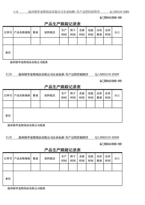 产品生产跟踪记录表