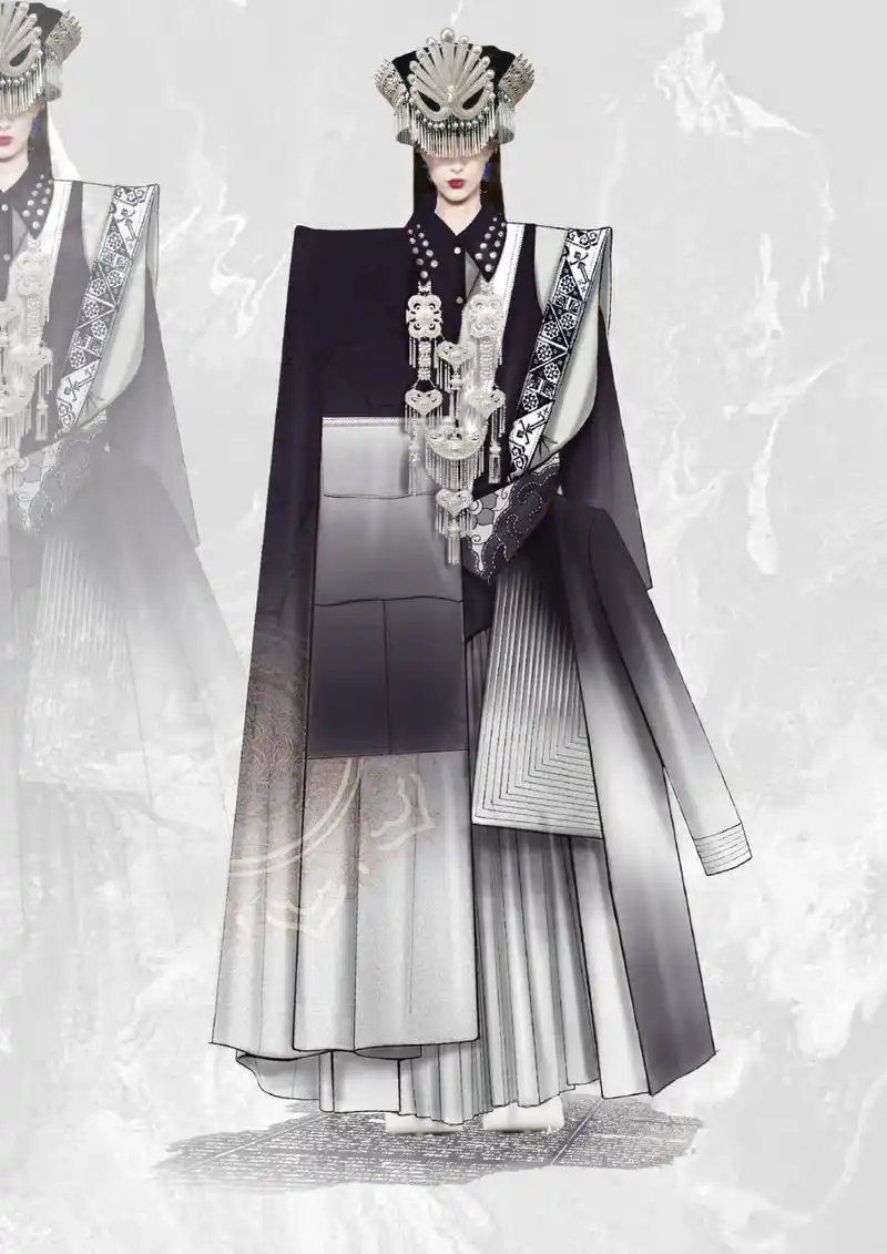 民族服装效果图系列【彝族】(附步骤图) 特别喜欢彝族服饰的大气.