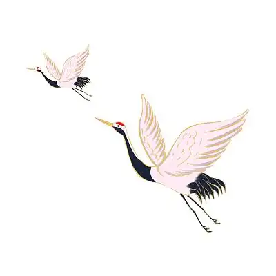 彩色手绘卡通国潮古风仙鹤飞鹤元素png素材