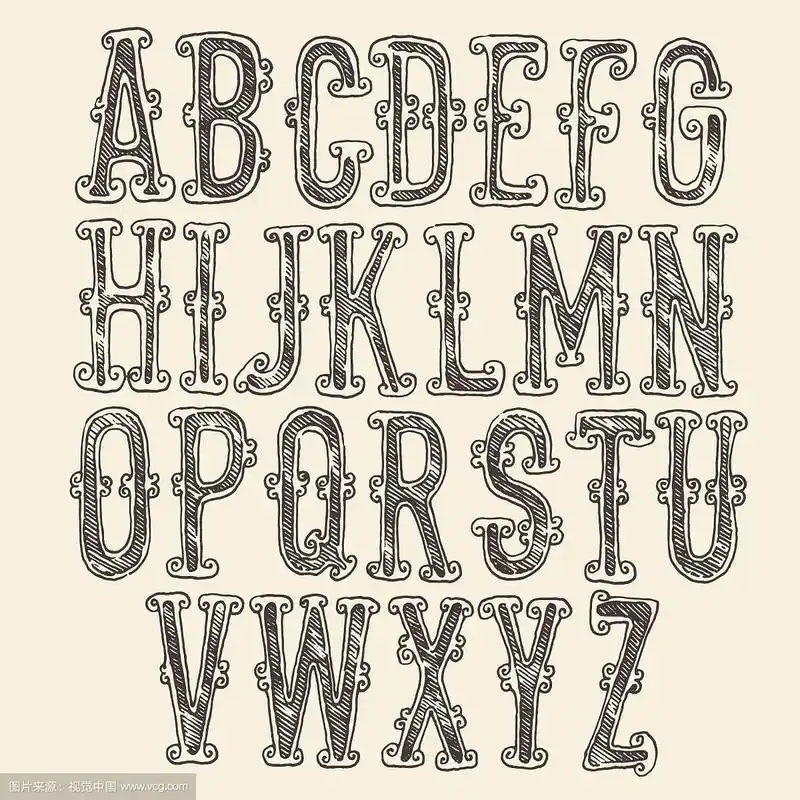 原始字体巴洛克复古雕刻手绘
