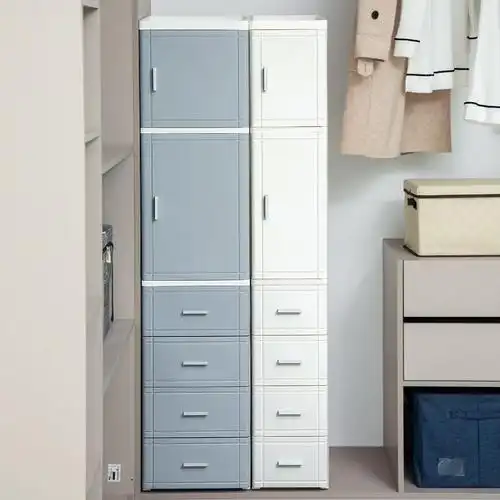 24年新款整理柜家用凹槽顶板带滑轮开门式 抽屉式pp夹缝收纳柜