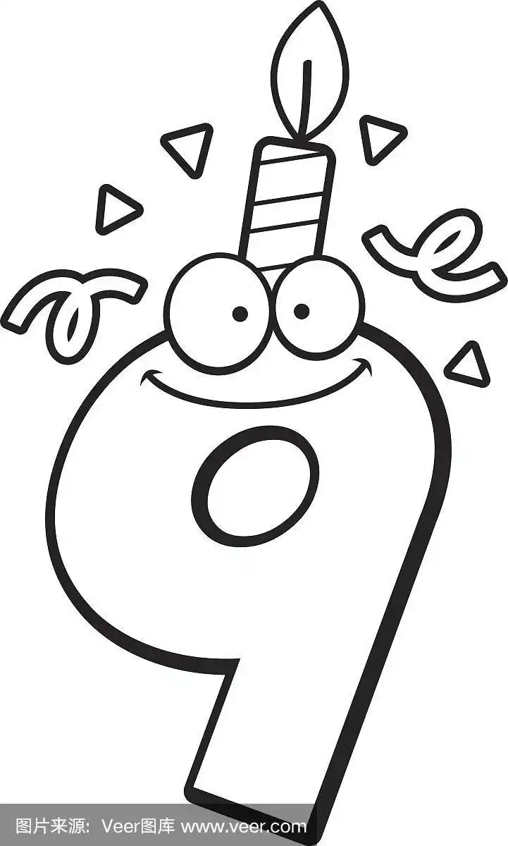 生日,卡通,数字9,绘画插图,剪贴画