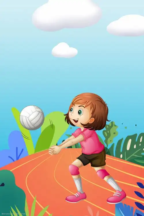简约卡通排球运动清新扁平背景