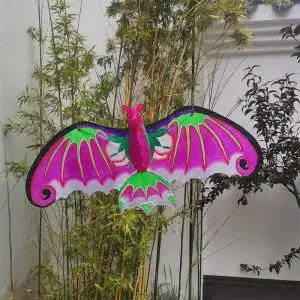粉色立体大蝙蝠传统潍坊风筝竹骨架手工轧制手绘不飞装饰布展道具